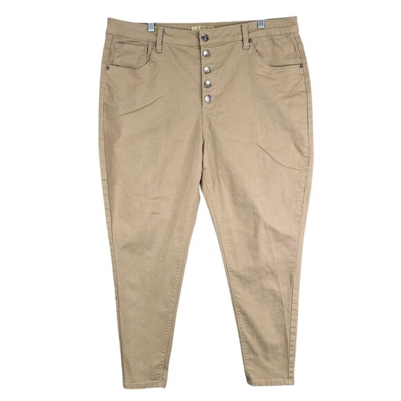 Womens Beige Hybrid & Company Pants Button Fly High Waist Skinny Stretch 22W - Picture 1 of 9